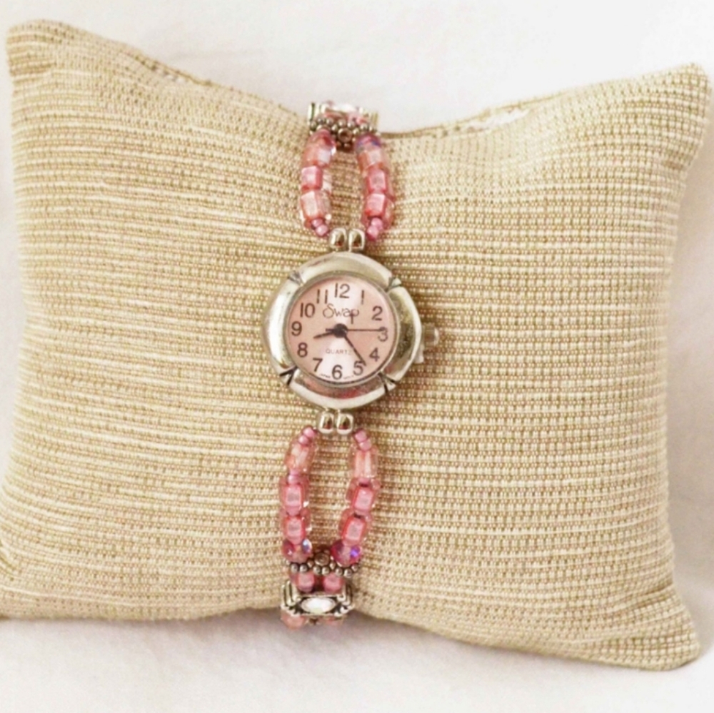 Ladies Pink Handmade Beaded Watch...One of a Kind - Picture 2 of 7